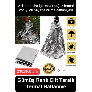 Soğuk Sıcak Tutan Çift Taraflı Gümüş Acil Durum Battaniyesi Termal Yanık Hayatta Kalma Kamp Deprem
