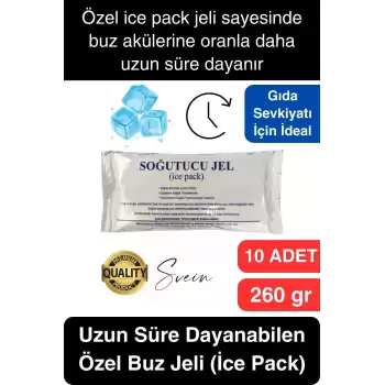 10 Adet 260 gr Soğutucu Jel Poşet Buz Aküsü Yolculuk Seyahat Yiyecek İçin Uygun Uzun Süre Dayanım