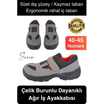 Çelik Burunlu Süet Deri İş Ayakkabısı Rahat Konforlu Hafif Ergonomik Cırtlı Nefes Alabilen Güvenli
