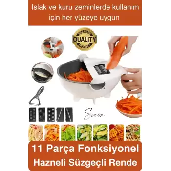 11 Parça Paslanmaz Fonksiyonel Süzgeçli Rende Hazneli Doğrayıcı Sebze Salata İçin Pratik Mutfak