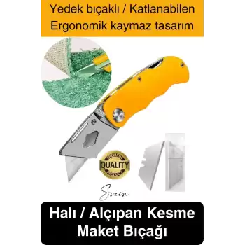 Premium Katlanır Dayanıklı Halı Maket Bıçağı Alçıpan Kesme Falçata Yedek Bıçaklı Çelik Çakı Tipi