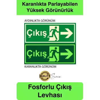 Karanlıkta Parlayan Fosforlu Acil Çıkış Yönlendirme Tabelası Aşağı Ok Levha Kaçış Yolu 30x10 cm