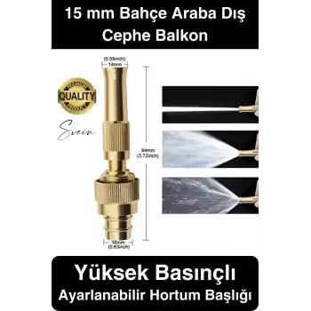 Yüksek Basınçlı Tazyikli Ayarlanabilir Hortum Başlığı Bahçe Sulama Araba Yıkama Güverte Dış Cephe