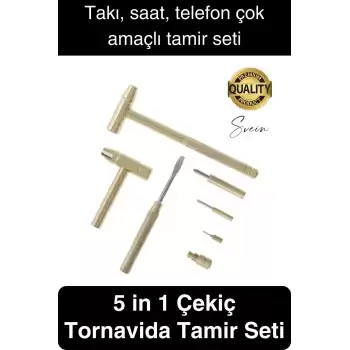 Premium 5 in 1 Çekiç Tornavida Tamir Seti Takı Saat Çok Amaçlı Çift Kafa Telefon Mücevher Kuyumcu