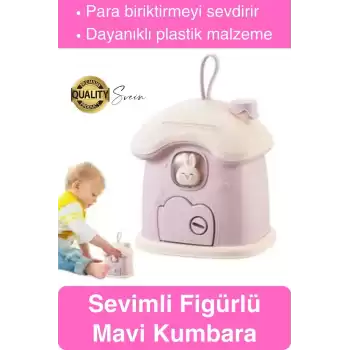 Sevimli Pembe Tavşan Figürlü Kilitli Çocuk Kumbara Bozuk Kağıt Para Saklama Kutusu Tasarruf