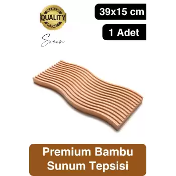 Premium Çok Amaçlı Diktörtgen Çift Taraflı Düz Dalgalı Oyuk Desenli Ahşap Bambu Sunum Tepsi 39x15 cm