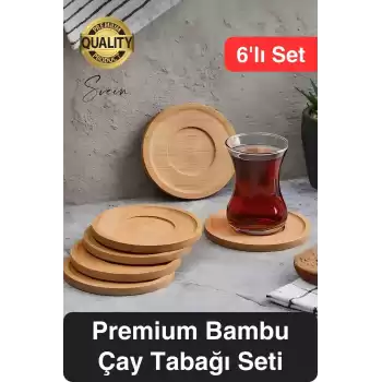6lı Bambu Ahşap Çay Tabağı Altlığı Seti Kahve Yuvarlak Fincan Kupa Bardak Sunum Takımı Yıkanabilir