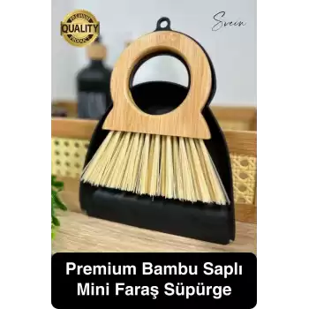 Yuvarlak Bambu Saplı Mini Süpürge Faraş Seti Masaüstü Süpürme Kürek Fırçalı Klavye Temizleme Küçük