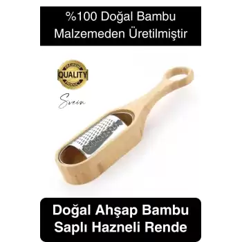 Doğal Ahşap Bambu Saplı Hazneli Rende Peynir Limon Zencefil Sarımsak El Rendesi Asma Sap