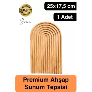 Dekoratif Ahşap Oymalı Kahverengi Gökkuşağı Çay Kahve Sunum Tepsisi Tabağı Doğal Şık Dekor Sunumluk
