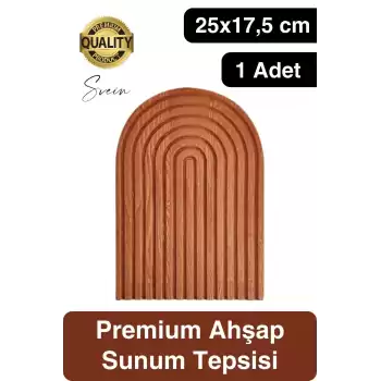 Dekoratif Ahşap Oymalı Kahverengi Gökkuşağı Çay Kahve Sunum Tepsisi Tabağı Doğal Şık Dekor Sunumluk