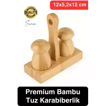 Özel Tasarım Standlı Bambu Tuzluk Karabiberlik 2li Mantar Set Baharatlık Biberlik Antibakteriyel
