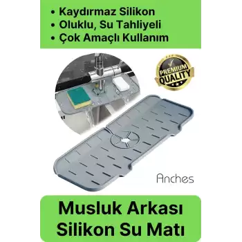 Mutfak Banyo Lavabo Silikon Musluk Arkası Mat Oluklu Su Tutucu Tezgah Üstü Bulaşık Kurutma Pedi