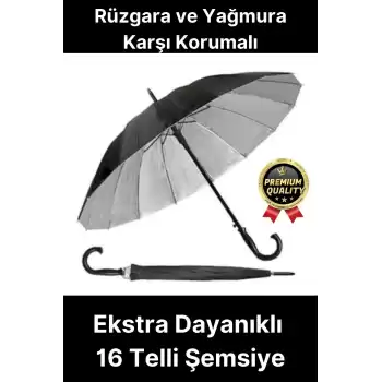Ekstra Dayanıklı Rüzgara ve Yağmura Karşı Korumalı Siyah Fiber 16 Telli Bronz Gövde Şemsiye 55cm