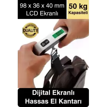 Taşınabilir Dijital Ekranlı Pilli El Kantarı Hassas Terazi Seyahat Yolculuk Bavul Çanta Tartı 50 Kg