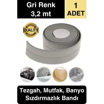 Premium Gri Ocak Tezgah Kenarı Banyo Mutfak Sızdırmaz Bant Su Geçirmez Küfe Dayanıklı 3,2 mt 1 Adet