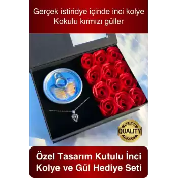 14 Şubat Özel Gün Sevgiliye Kutulu İnci Kolye Seti Arkadaşa Anneye Hediye Gül İstiridye Seti Tasarım