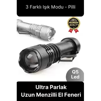 3 Fonksiyonlu Q5 Led Ultra Parlak Uzun Menzilli Pilli Yüksek Işık Gücüyle Acil Durum Kamp El Feneri