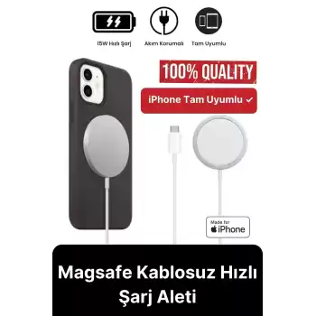 Modern Kablosuz Mıktanıslı Wireless iPhone 11 12 13 14 15 Süper Hızlı 15W Magsafe Şarj Aleti