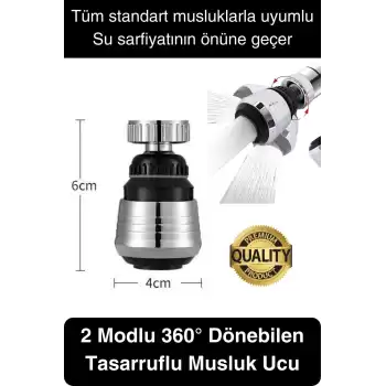 Premium 2 Modlu 360° Dönebilen Perlatör Başlığı Mutfak Lavabo Su Tasarrufu Musluk Ucu Şık Tasarım