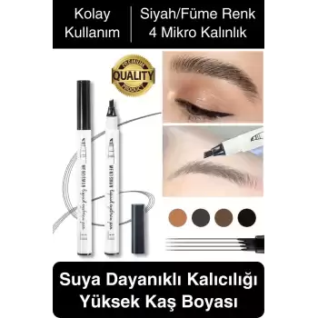 Premium Suya Dayanıklı Kalıcılığı Yüksek Kaş Rimeli Boyası 4 Mikro Uç Şekil Verme Makyaj Kalemi