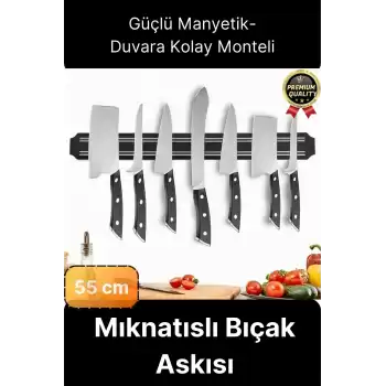 Pratik Güçlü Manyetik Duvara Monteli Yer Tasarrufu Mutfak Aleti Mıknatıslı Bıçak Standı Askısı-55 cm