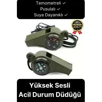 Çok Fonksiyonlu Yüksek Sesli Pusulalı Termometreli Suya Dayanıklı Kamp Deprem Acil Durum Düdüğü