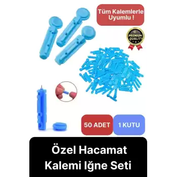 Tüm Kalemlerle Uyumlu Şeker Parmak Delme 50 Adet Özel Hacamat Kalemi Iğne Seti-1 Kutu