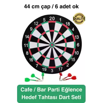 Premium 44 cm Dart Tahtası Seti Metal Uçlu 6 Ok Parti Eğlence Cafe Hediye Hobi Oyun Aktivite Her Yaş