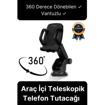 Çok Fonksiyonlu Dayanıklı Teleskopik 360 Derece Vantuzlu Araba Araç Cep Telefonu Tutucu Askılık