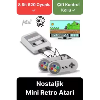 Premium HD Klasik 8 Bit 620 Oyunlu Televizyon Çift 2 Kontrol Kollu Nostalji Super Mini Retro Atari