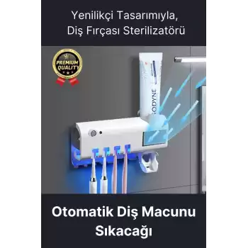 Akıllı Güneş Enerjili Usb Şarjlı Diş Macunu Sıkacağı 4 Diş Fırçası UV Işık Sterilizatörü Temizleyici