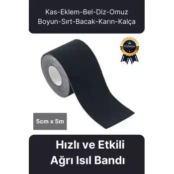 Hızlı Etkili Siyah Bel Diz Omuz Boyun Sırt Bacak Kas Eklem Kinezyo Ağrı IsıI Bandı 5cm x 5m
