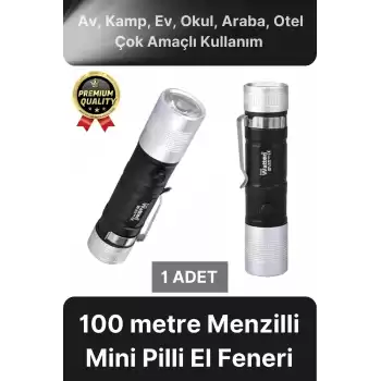 Çok Amaçlı 100 metre Menzilli Tek Mod Beyaz Enerji Tasarruflu Kamp Ev Mini Cep Tipi Pilli El Feneri