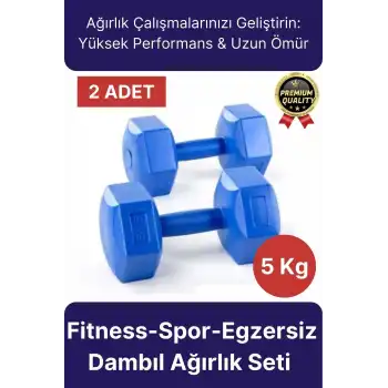 Premium Kalite Fitness Spor Egzersiz Vücut Kas Geliştirme Mavi 5 Kg Dambıl Ağırlık Seti - 2 Adet