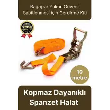 Çok Amaçlı Kopmaz Dayanıklı Kancalı Güvenli Sabitleme Gırgır Yük Gerdirme Kiti Spanzet Halat 10 mt