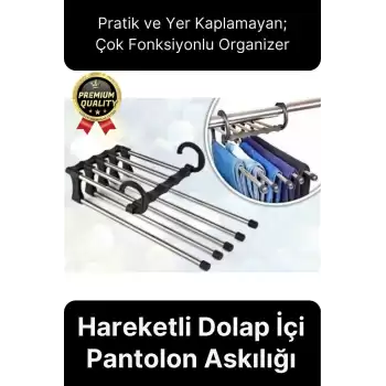 Çok Fonksiyonlu Organizer Katlanabilir Kumaş Kot Eşarp Hareketli Dolap İçi Pantolon Askılığı 5 In 1
