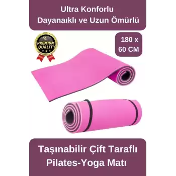 Ultra Konfor Taşıma Askılı Kalın Kaymaz Çift Taraf Pembe Siyah Meditasyon Pilates Minderi Yoga Matı
