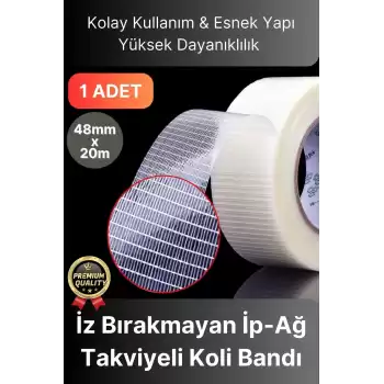 Kolay Kullanım Çok Güçlü Kopmaz Yüksek Mukavemetli İz Bırakmayan Ağ İp Takviyeli Koli Bandı - 1 Adet