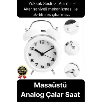 Premium Kalite Dekoratif Pilli Yüksek Sesli Alarmlı Çift Çan Formlu Masaüstü Mini Analog Çalar Saat