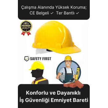 Premium Dayanıklı Konforlu CE Belgeli Ter Bantlı Şantiye İnşaat İş Güvenliği Sarı Emniyet Bareti