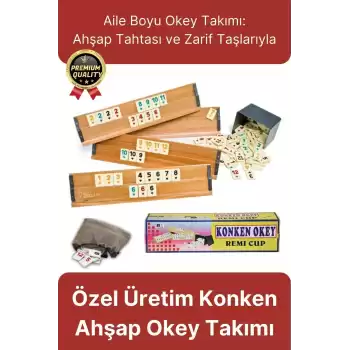 Premium Kaliteli Eğlence Hobi Çizilmeye Dayanıklı Silinebilir Büyük Boy Konken Ahşap Okey Takımı
