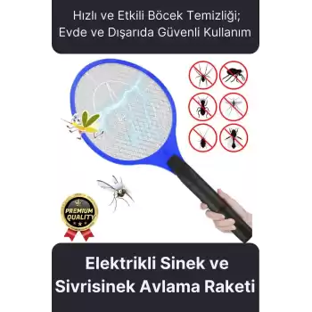 Premium Uv Işıklı Şarjlı Elektrikli Sinek Sivrisinek Böcek ve Haşere Kovucu Öldürücü Avlama Raketi