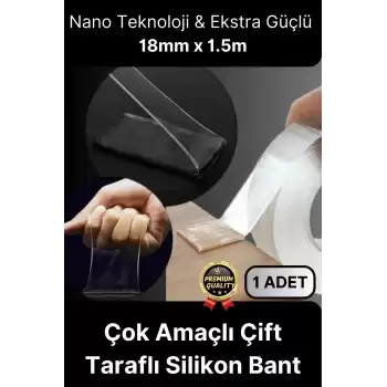 Çok Amaçlı İzolasyon Hava Su Sızdırmaz Çift Taraflı Silikon Şeffaf Nano Bant 18mm x 1.5m - 1 Adet