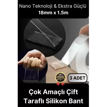 Çok Amaçlı İzolasyon Hava Su Sızdırmaz Çift Taraflı Silikon Şeffaf Nano Bant 18mm x 1.5m - 3 Adet