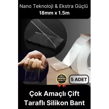 Çok Amaçlı İzolasyon Hava Su Sızdırmaz Çift Taraflı Silikon Şeffaf Nano Bant 18mm x 1.5m - 5 Adet