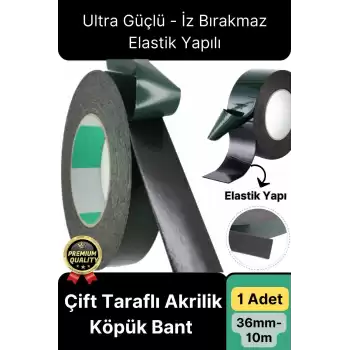 Premium Ultra Güçlü İz Bırakmaz Elastik Yapılı Çift Taraflı Akrilik Köpük Bant 36mm - 10m - 1 Adet