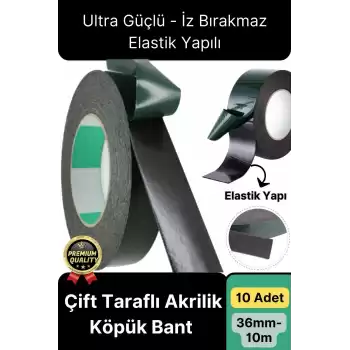 Premium Ultra Güçlü İz Bırakmaz Elastik Yapılı Çift Taraflı Akrilik Köpük Bant 36mm - 10m - 10 Adet