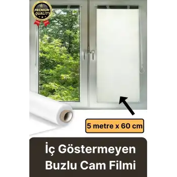 UV Engelleyici İçeriyi Göstermeyen Yapışkan İz Bırakmaz Ofis Ev Buzlu Cam Filmi 5 mt x 60 cm