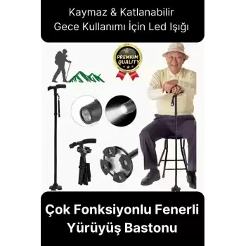 Çok Fonksiyonlu Kaymaz Ayaklı Katlanabilir Dağçı Ve Yaşlılar İçin Led Işıklı Fenerli Yürüyüş Bastonu